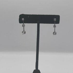 925 Sterling Silver and Cubic Zirconia Tiered Solitaire Stone Dangle Earrings by